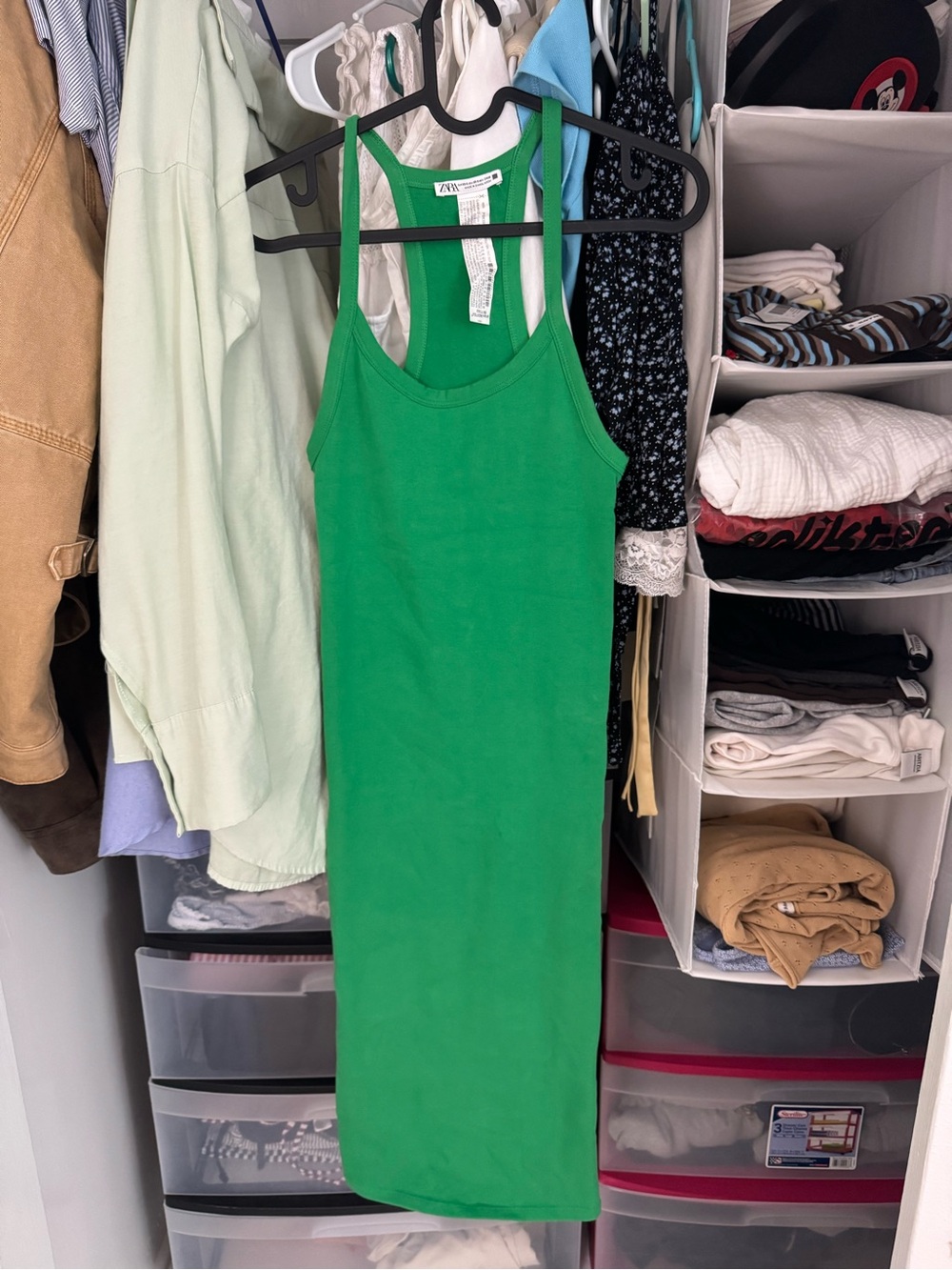 Zara- Green Ribbed Bodycon Midi Dress